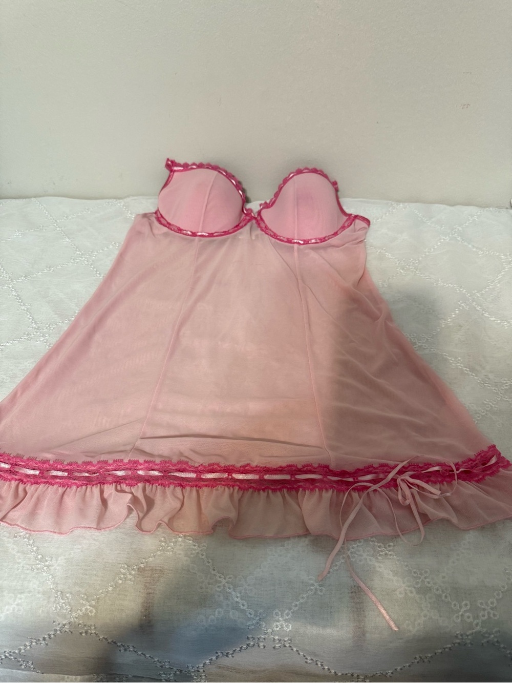 Rampage Pink Sheer Babydoll Chemise with Hot Pink Trim
